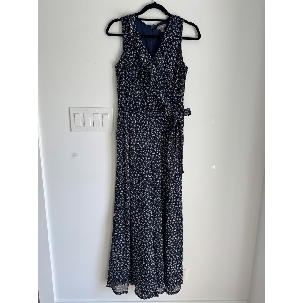 Point Sur J.Crew Navy Blue Floral Metallic Wide Leg Jumpsuit Sleeveless 0
